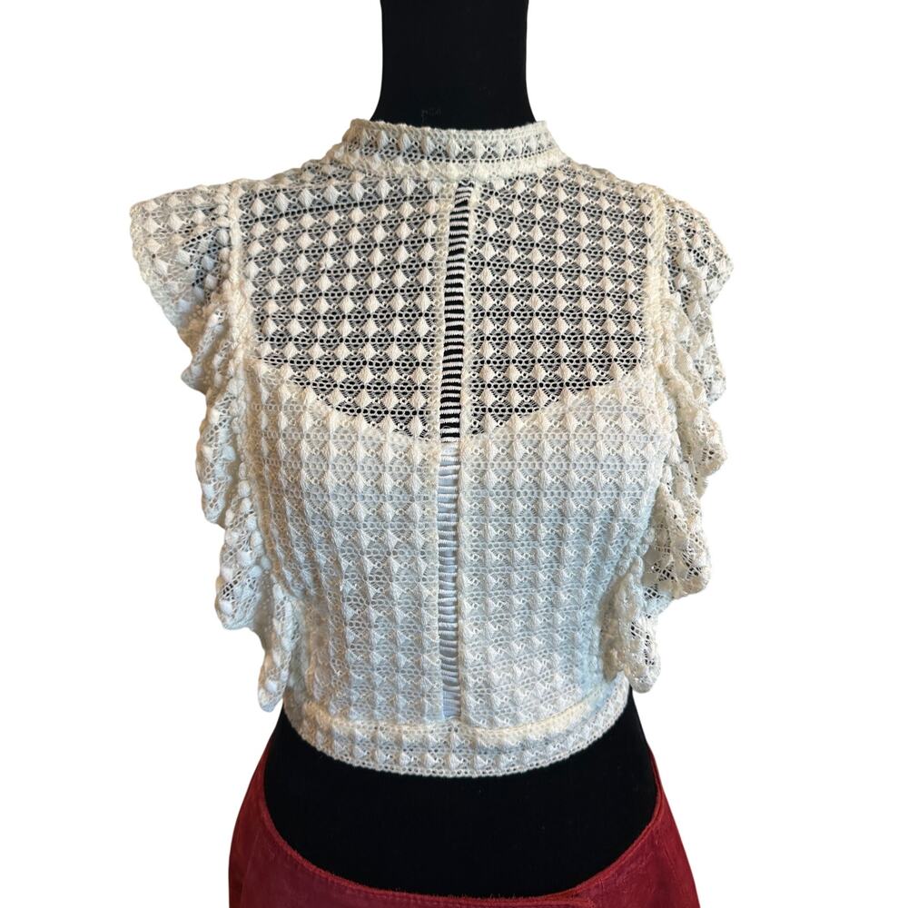 Ivory Lace Ruffle Crop Top Boho Romantic L